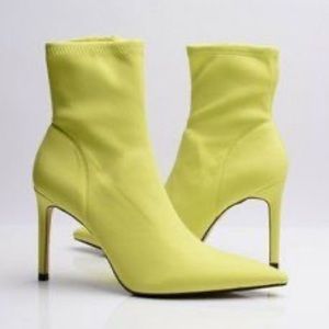 Zara Womens High Heeled Ankle Boots Fabric Yellow (neon)
